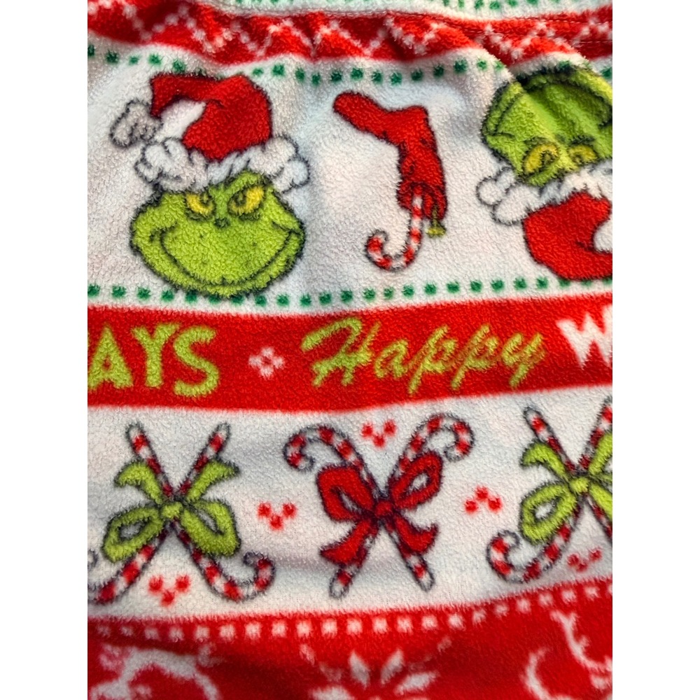 Grinch Women Pajama Pants Red White Holiday Fleece Joggers L - Picture 4 of 6